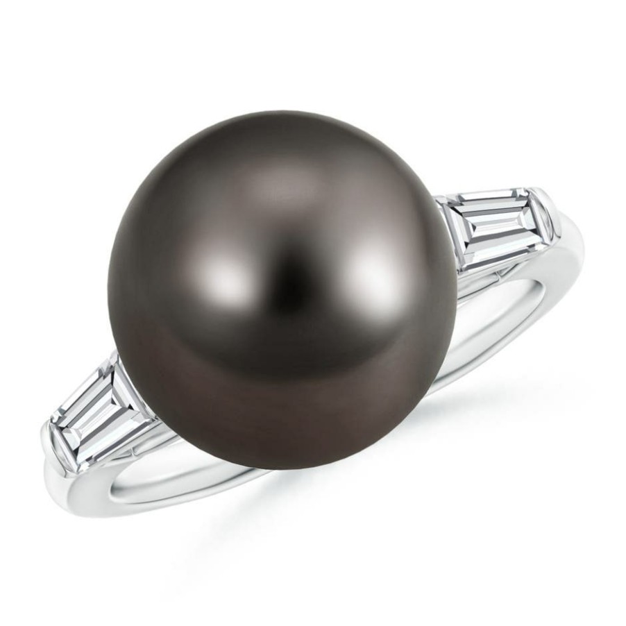 Rings Angara Tahitian Pearl | Tahitian Pearl Ring With Baguette Diamonds