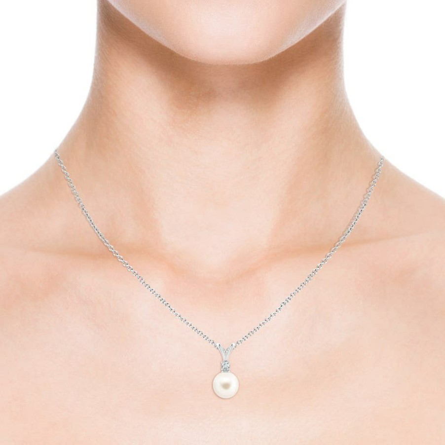 Necklaces Angara Freshwater Pearl | Freshwater Pearl V-Bale Pendant