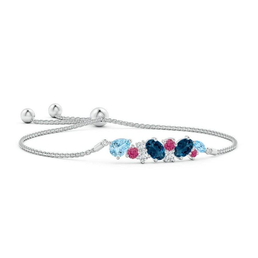 Bracelets Angara Aquamarine | Scattered Multi-Gemstone Bolo Bracelet