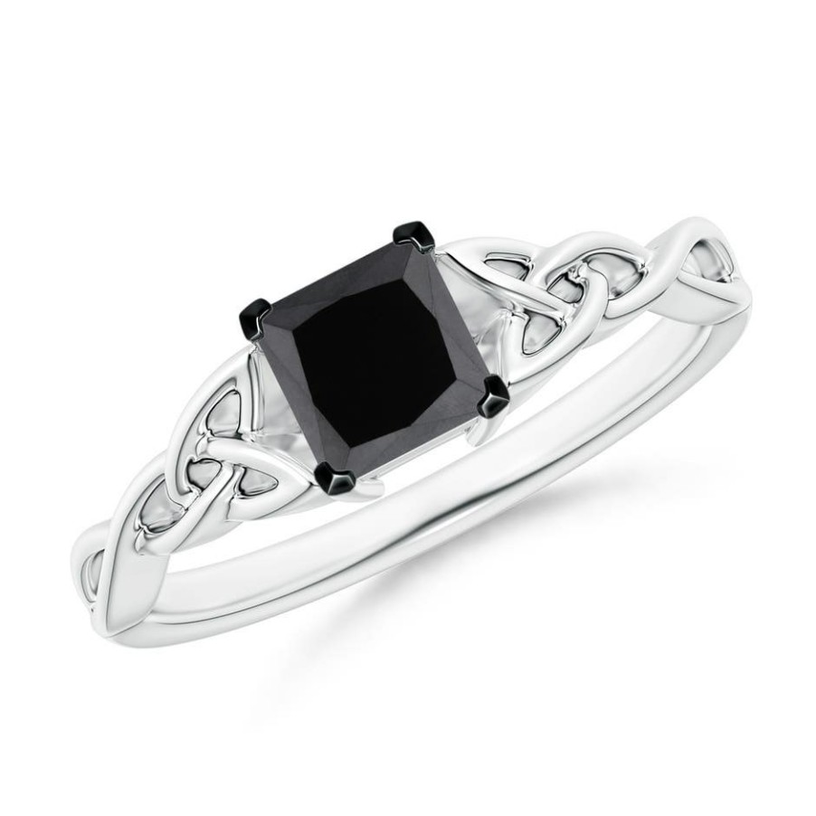 Rings Angara Enhanced Black | Solitaire Princess-Cut Black Diamond Celtic Knot Ring