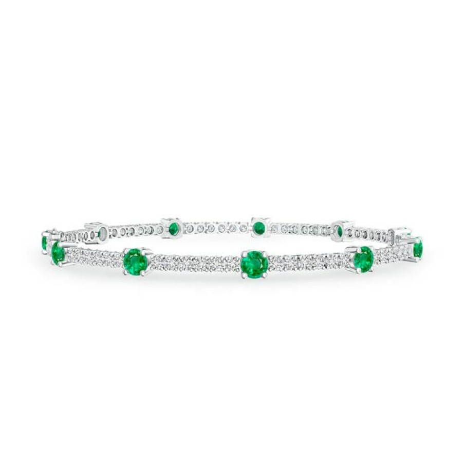 Bracelets Angara Emerald | Diamond And Emerald Station Stackable Bracelet