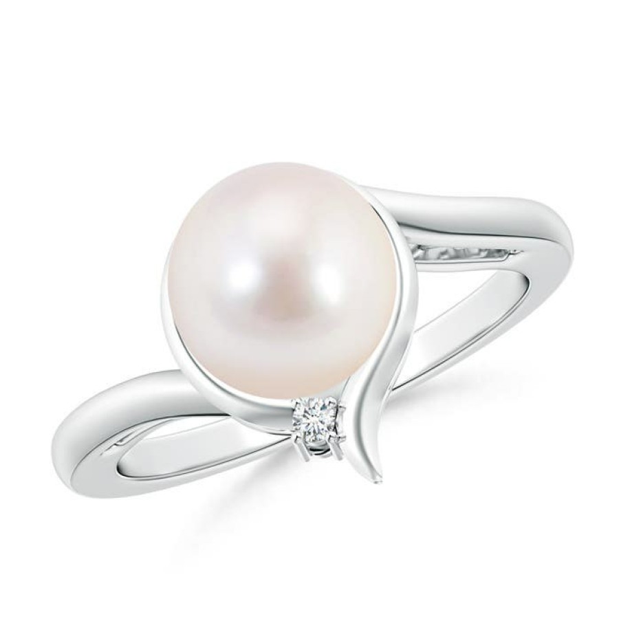 Rings Angara Akoya Pearl | Japanese Akoya Pearl Solitaire Ring With Diamond