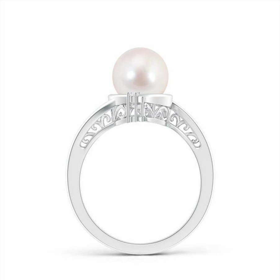 Rings Angara Akoya Pearl | Japanese Akoya Pearl Solitaire Ring With Diamond