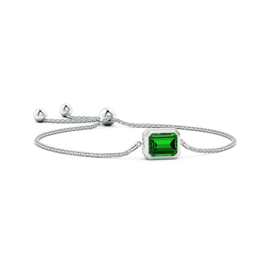 Bracelets Angara Emerald | Lab-Grown Horizontally Set Emerald-Cut Emerald Bolo Bracelet