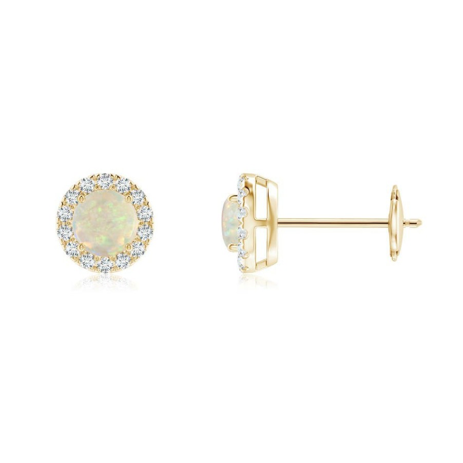 Earrings Angara Opal | Prong-Set Opal And Diamond Halo Stud Earrings