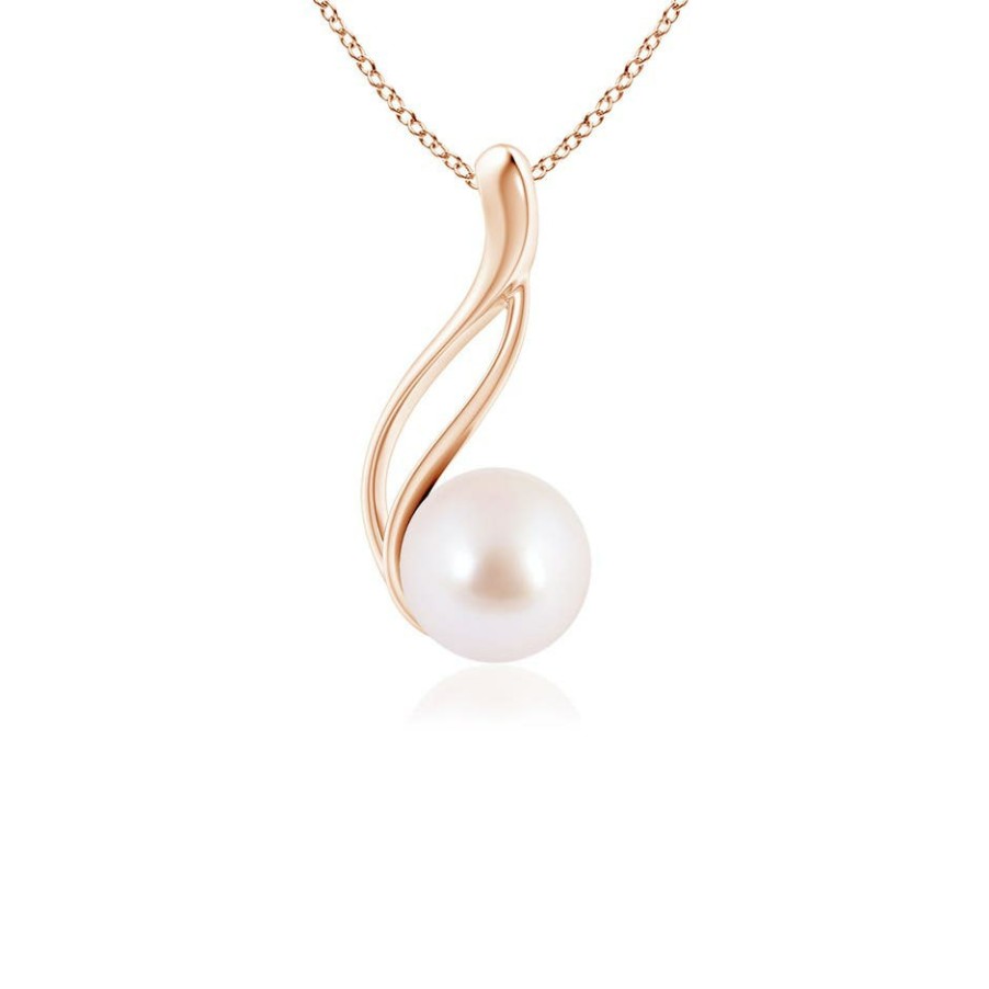 Necklaces Angara Akoya Pearl | Solitaire Japanese Akoya Pearl Swirl Pendant