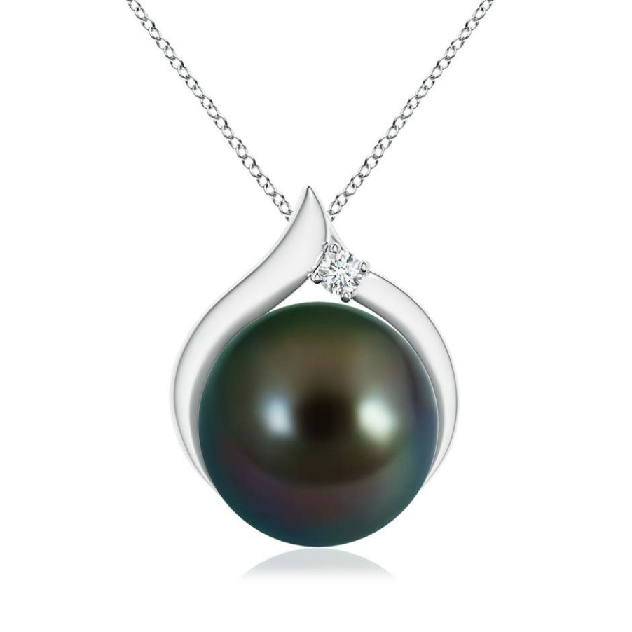 Necklaces Angara Tahitian Pearl | Tahitian Pearl Solitaire Pendant With Diamond