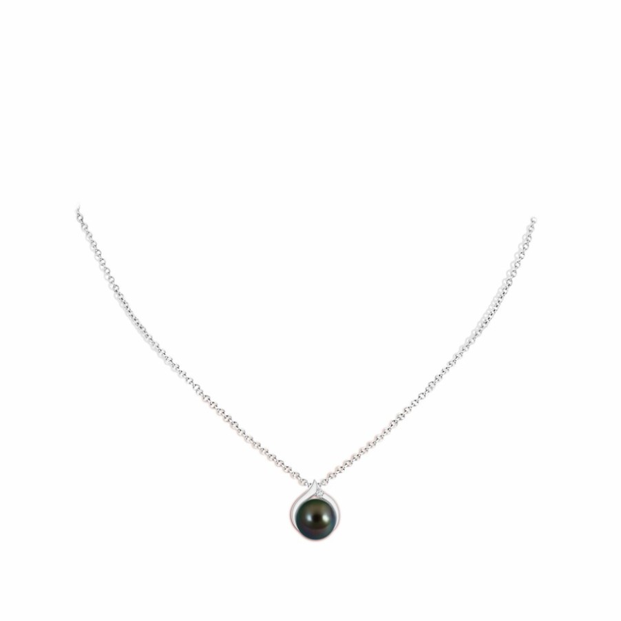 Necklaces Angara Tahitian Pearl | Tahitian Pearl Solitaire Pendant With Diamond