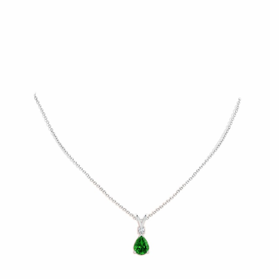 Necklaces Angara Emerald | Lab-Grown Emerald Teardrop Pendant With Lab Diamond