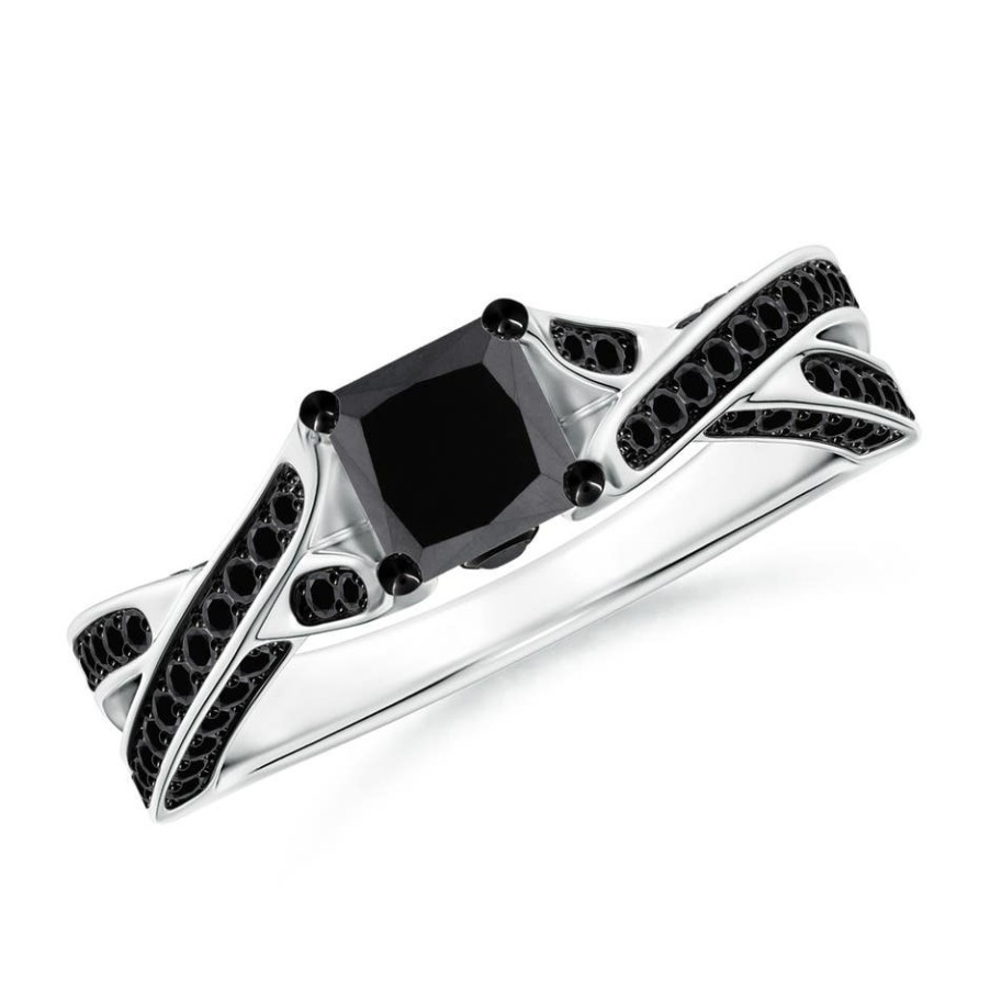 Rings Angara Enhanced Black | Princess-Cut Black Diamond Crossover Engagement Ring