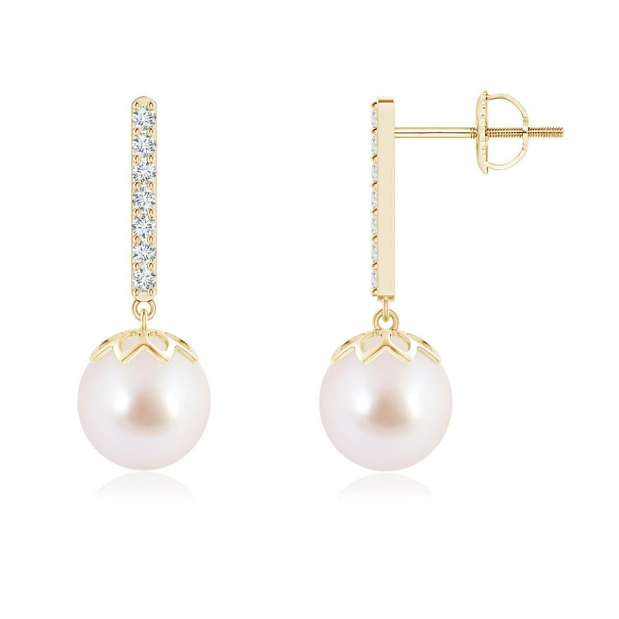 Earrings Angara Akoya Pearl | Japanese Akoya Pearl And Diamond Bar Drop Earrings