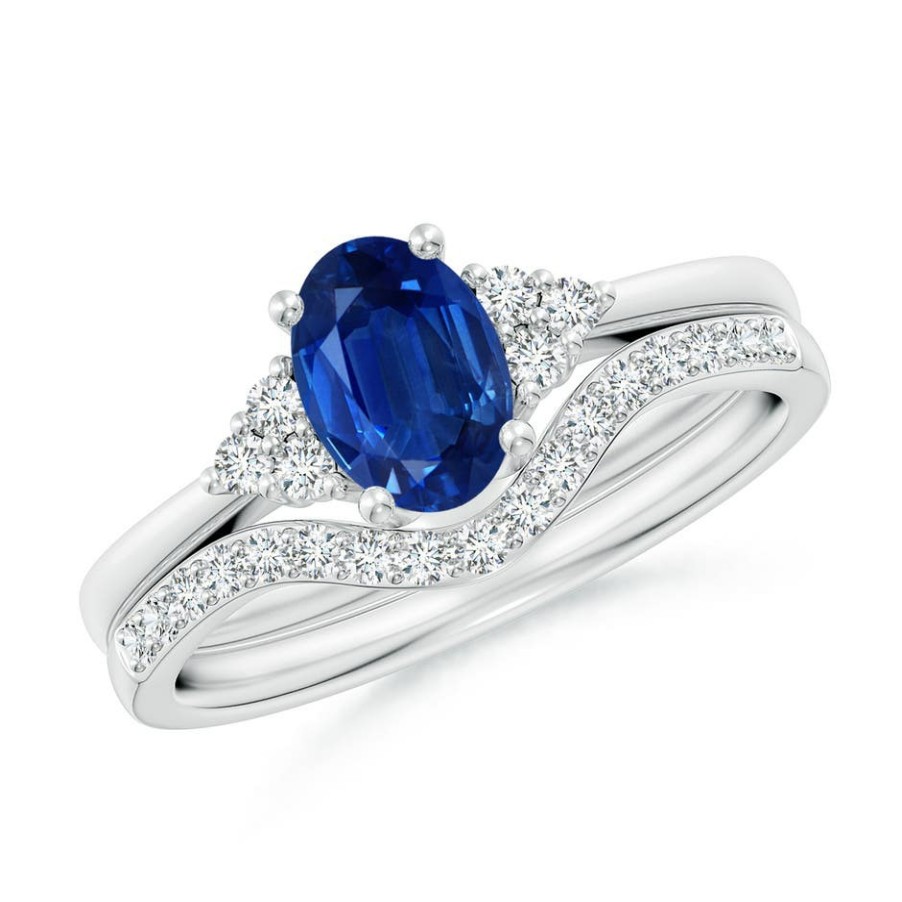 Rings Angara Blue Sapphire | Blue Sapphire And Diamond Trio Bridal Set