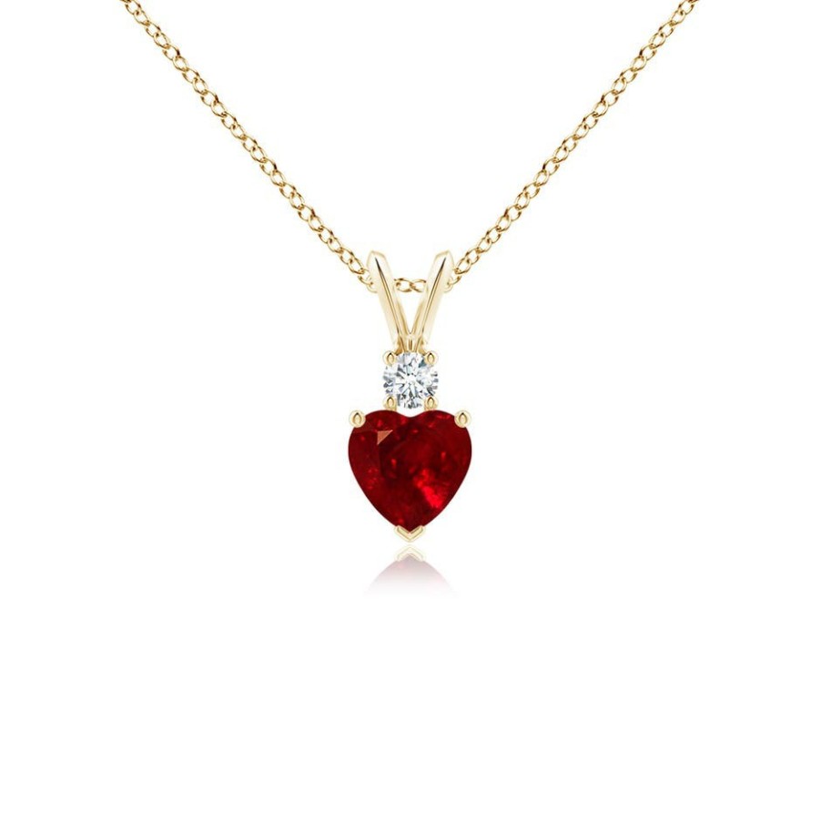 Necklaces Angara Ruby | Heart-Shaped Ruby Rabbit Ear Bale Pendant