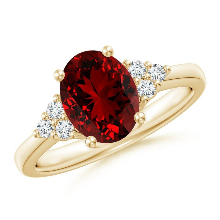 Rings Angara Ruby | Lab-Grown Solitaire Oval Ruby And Lab Diamond Promise Ring