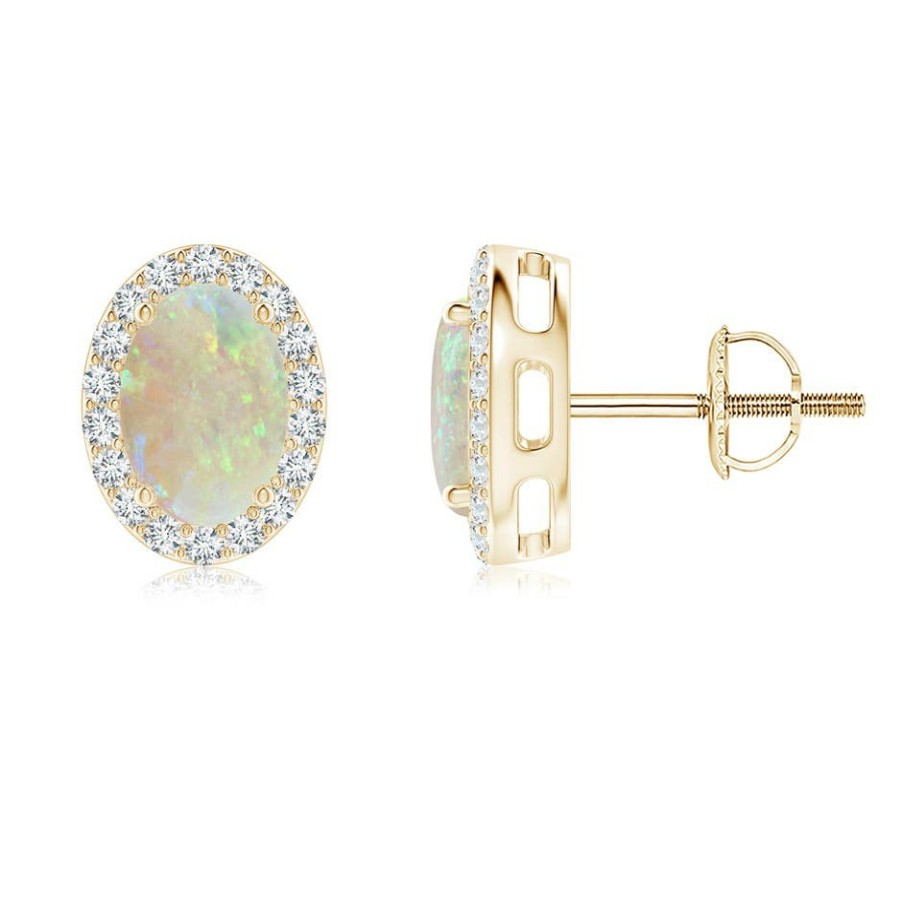 Earrings Angara Opal | Oval Opal Studs With Diamond Halo