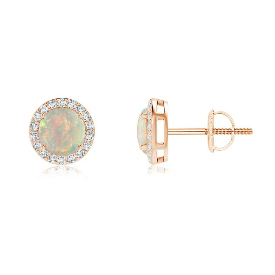 Earrings Angara Opal | Vintage-Inspired Round Opal Halo Stud Earrings