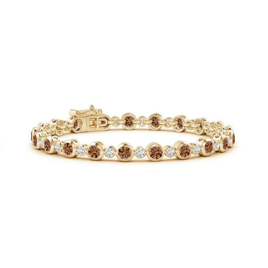 Bracelets Angara Coffee Diamond | Bezel-Set Alternating Coffee & White Diamond Tennis Bracelet