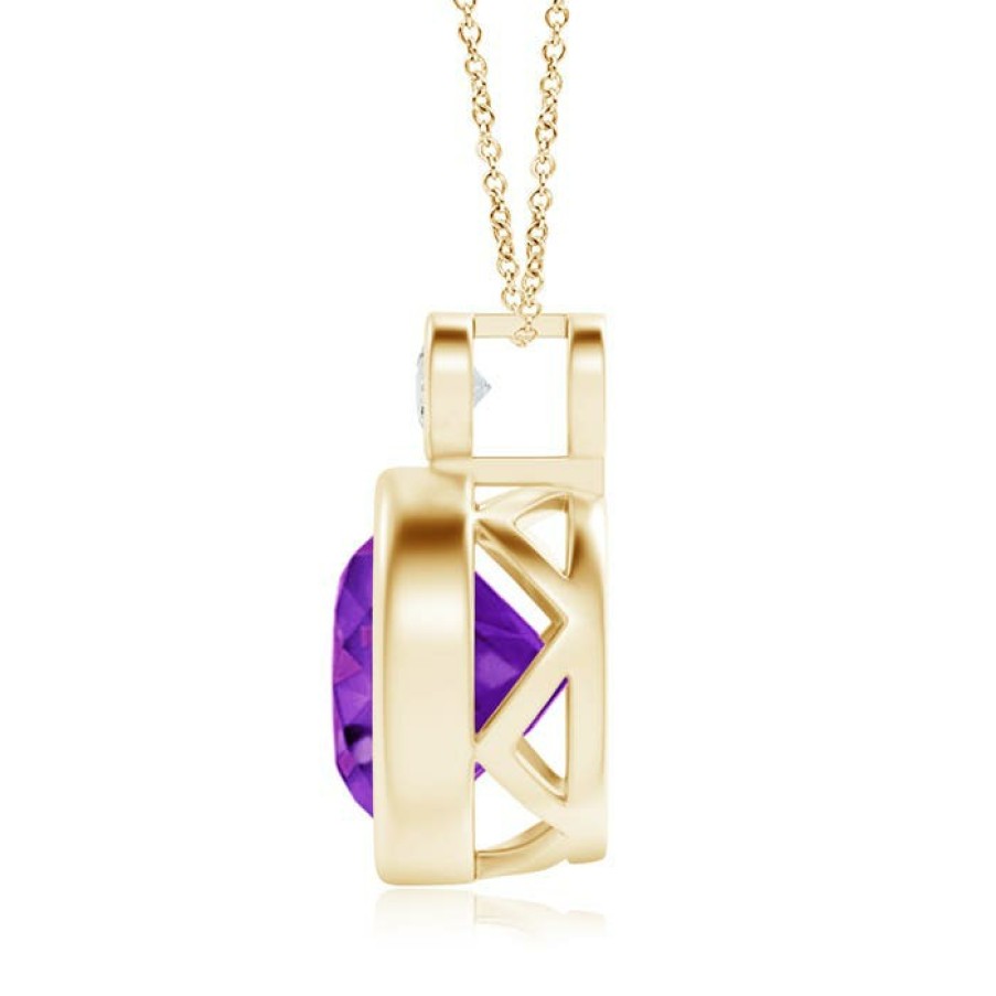 Necklaces Angara Amethyst | Bezel-Set Amethyst Solitaire Pendant With Diamond