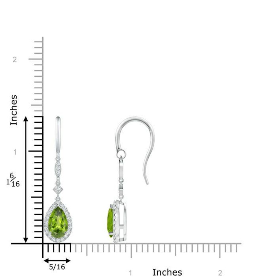 Earrings Angara Peridot | Pear-Shaped Peridot Drop Earrings With Diamond Halo