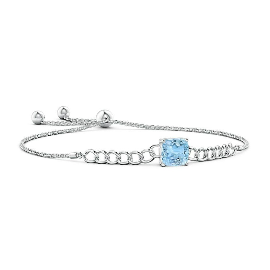 Bracelets Angara Aquamarine | Cushion Aquamarine Curb Chain Bolo Bracelet