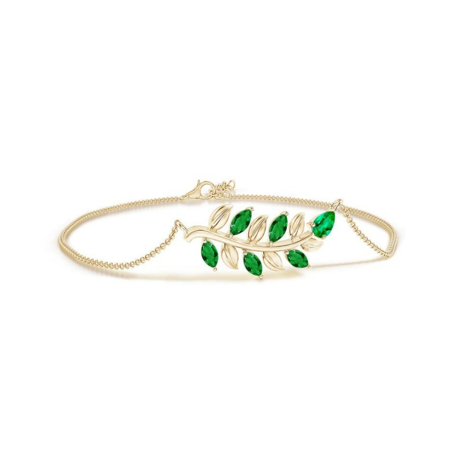 Bracelets Angara Emerald | Pear And Marquise Emerald Olive Branch Bracelet