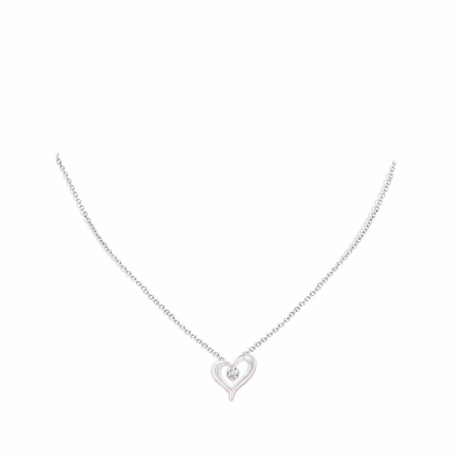 Necklaces Angara Diamond | Solitaire Diamond Ribbon Heart Pendant