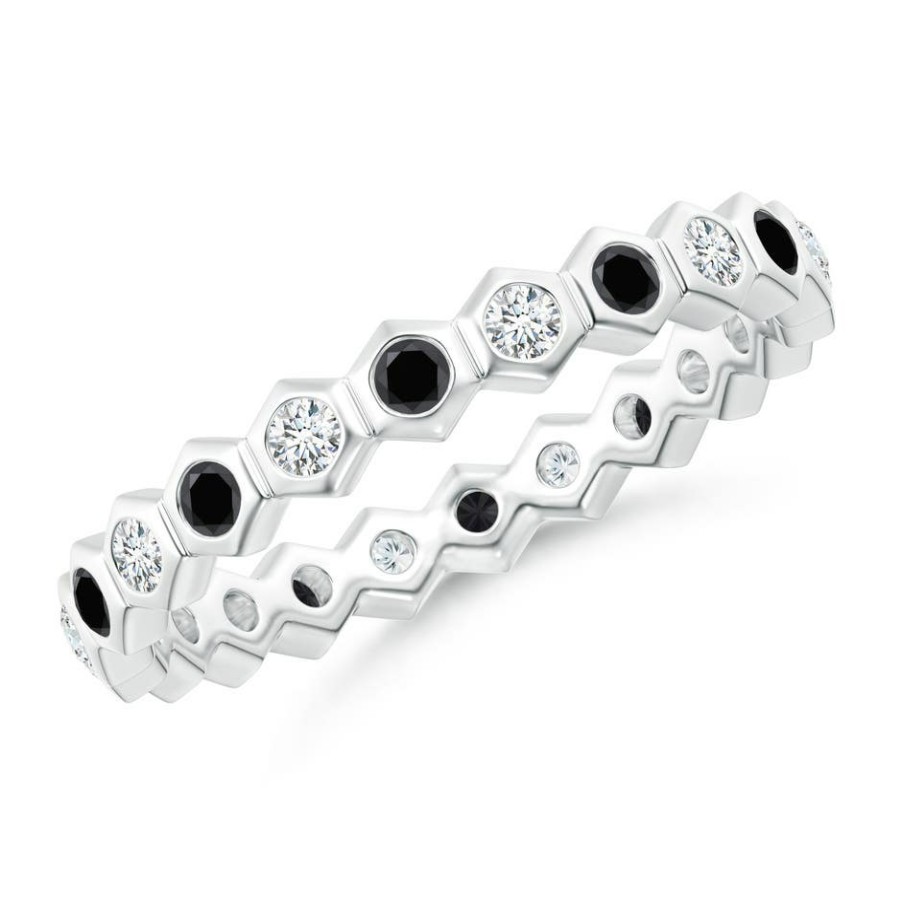 Rings Angara Enhanced Black | Natori X Angara Hexagonal Black Diamond And Diamond Eternity Ring