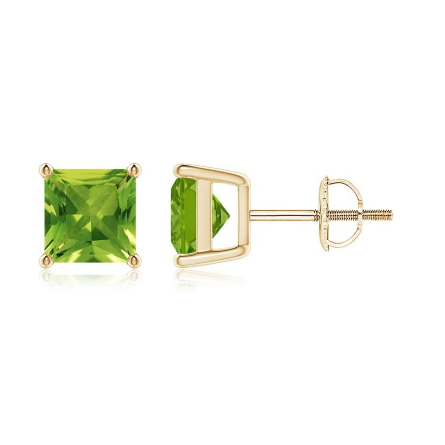 Earrings Angara Peridot | Classic Basket-Set Square Peridot Stud Earrings