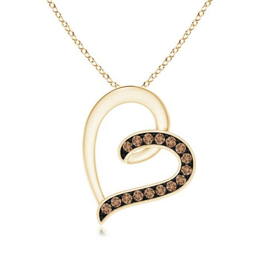 Necklaces Angara Coffee Diamond | Pave-Set Coffee Diamond Tilted Loop Heart Pendant