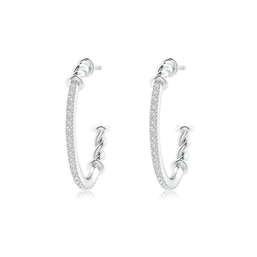 Earrings Angara Diamond | Prong-Set Round Diamond Twisted Wire Hoop Earrings