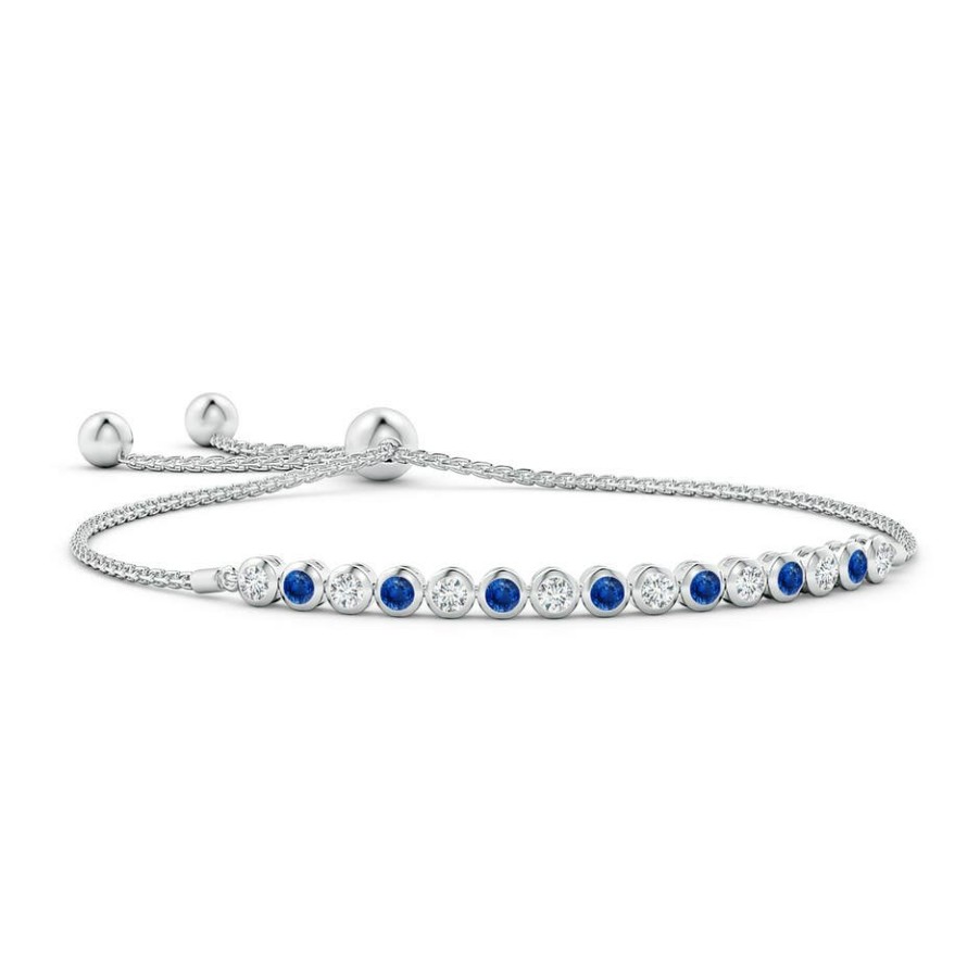 Bracelets Angara Blue Sapphire | Bezel-Set Sapphire And Diamond Tennis Bolo Bracelet