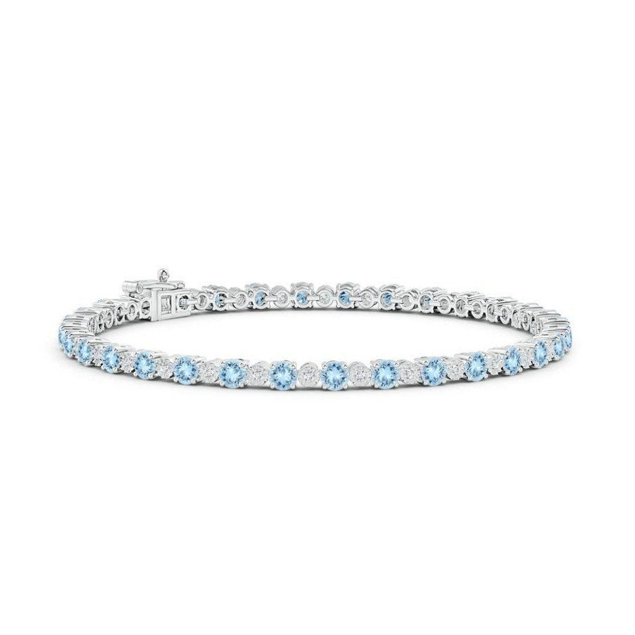 Bracelets Angara Aquamarine | Aquamarine And Illusion Diamond Tennis Bracelet