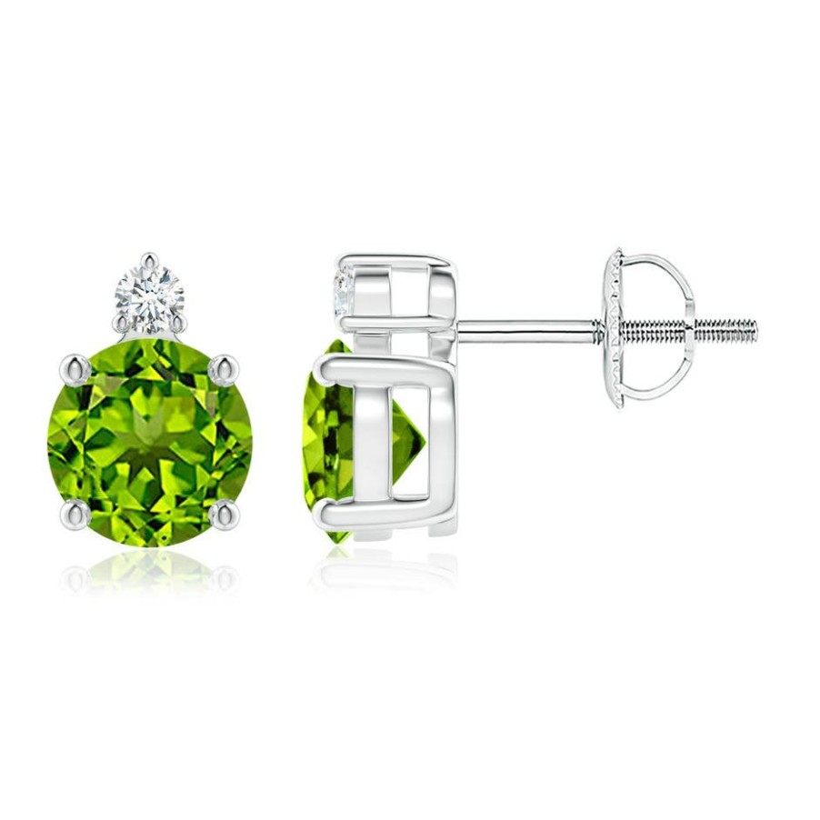 Earrings Angara Peridot | Basket-Set Round Peridot Stud Earrings With Diamond