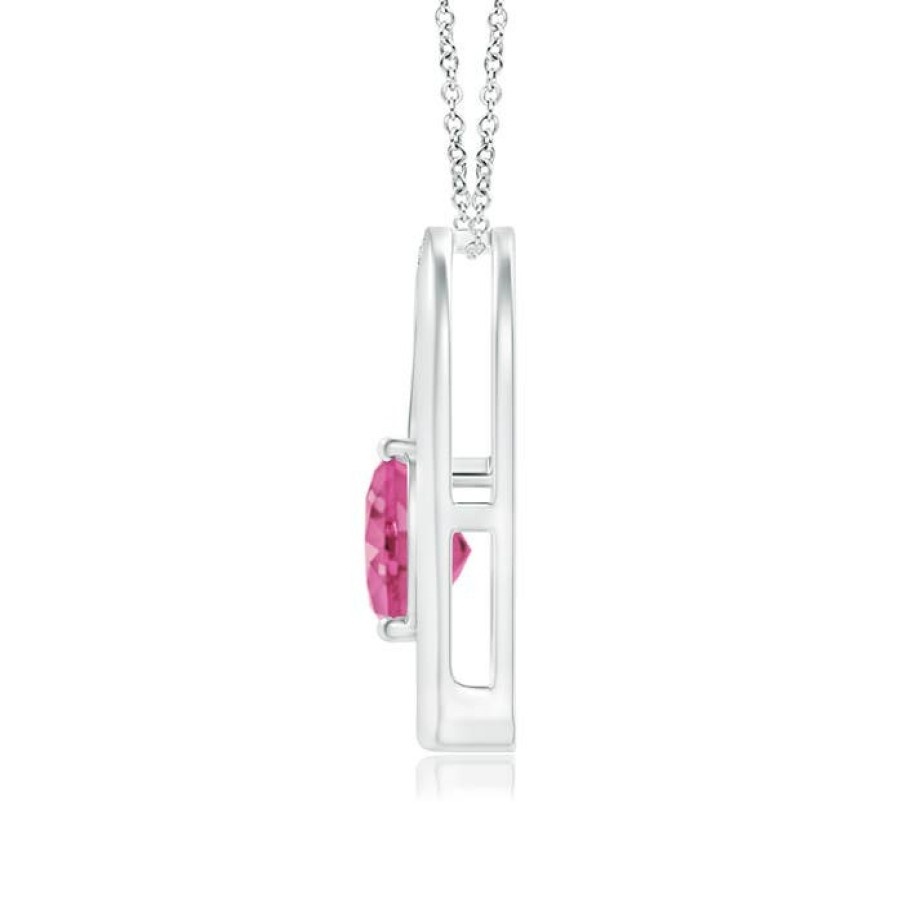 Necklaces Angara Pink Sapphire | Pink Sapphire And Diamond Tilted Heart Pendant