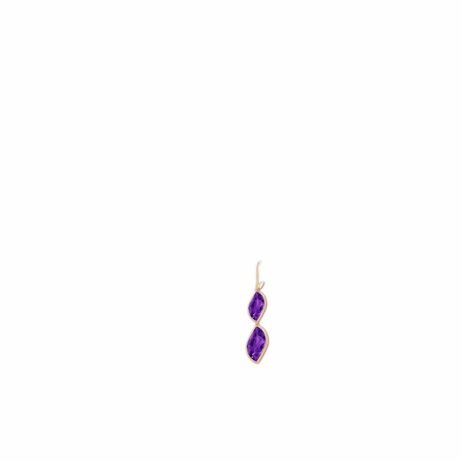 Earrings Angara Amethyst | Bezel-Set Leaf-Shaped Amethyst Double Drop Earrings