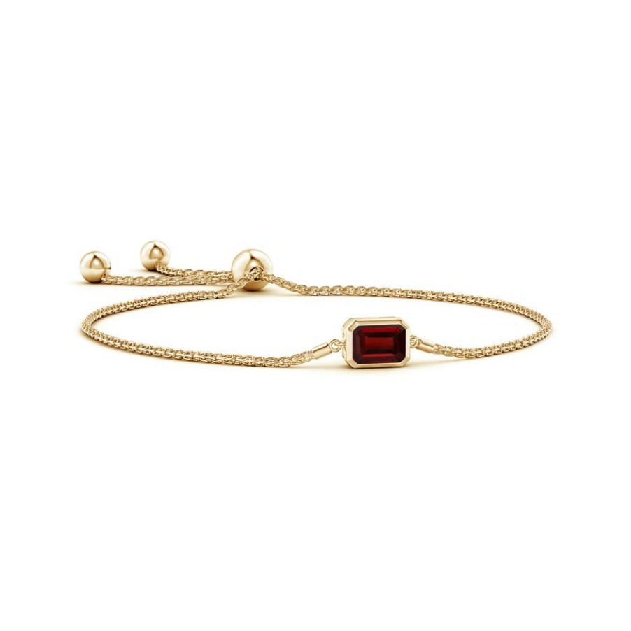 Bracelets Angara Garnet | Horizontally Set Emerald-Cut Garnet Bolo Bracelet