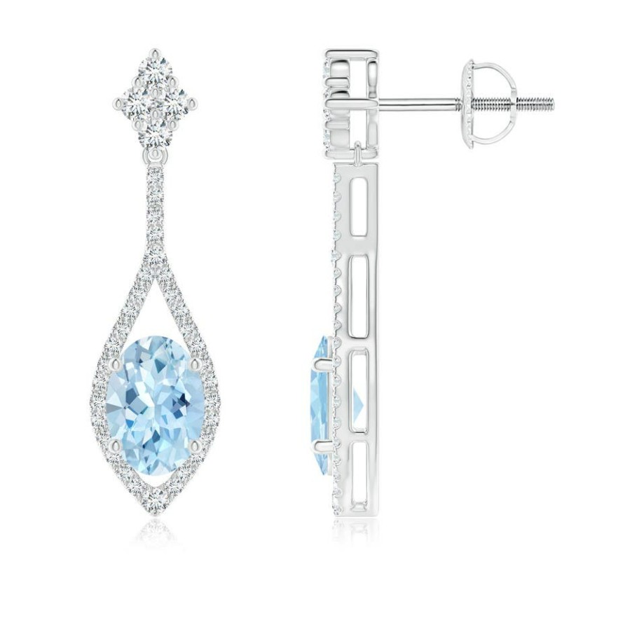 Earrings Angara Aquamarine | Oval Aquamarine Drop Earrings With Diamond Accents