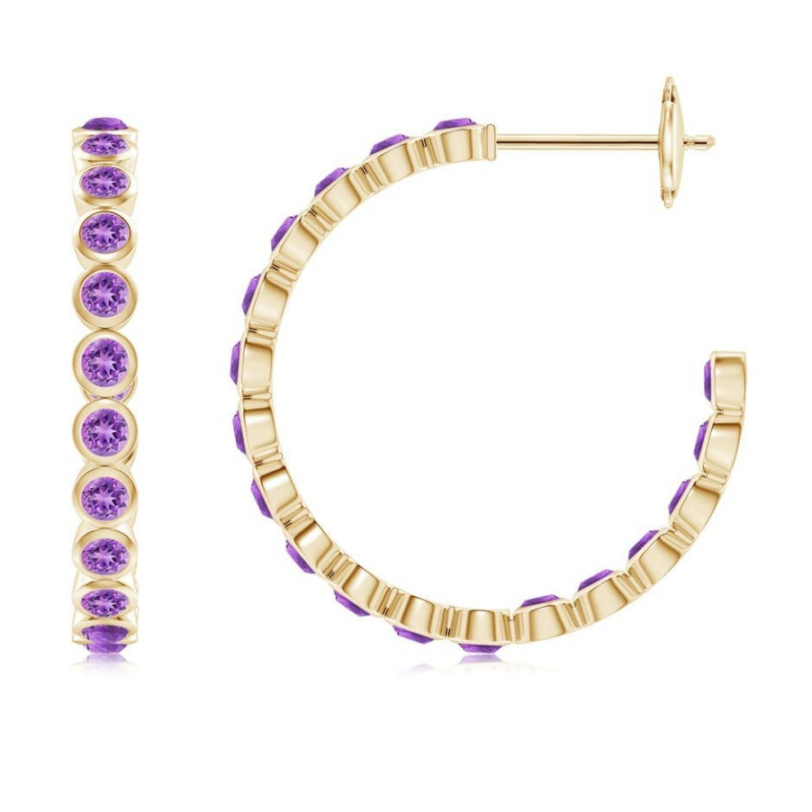 Earrings Angara Amethyst | Bezel-Set Amethyst Inside-Out Medium Hoop Earrings