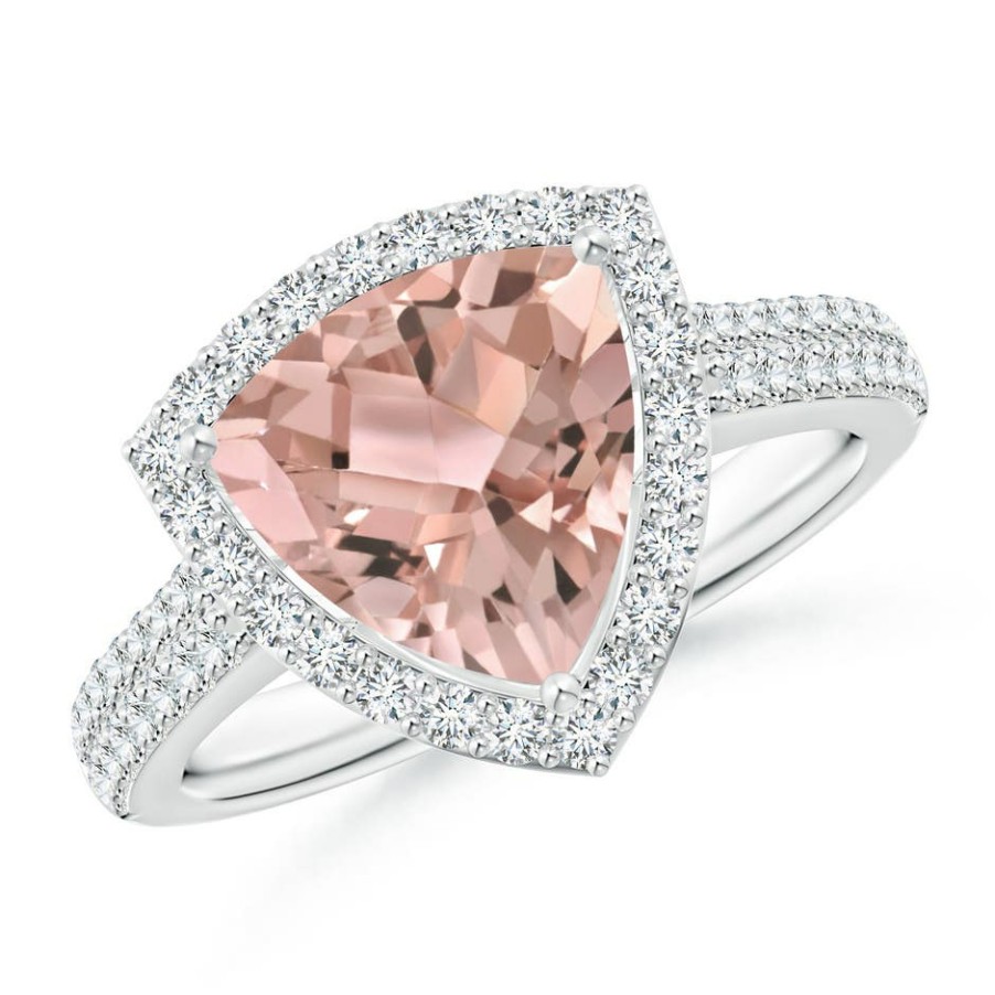 Rings Angara Morganite | Trillion Morganite Cocktail Halo Ring With Diamond Accents