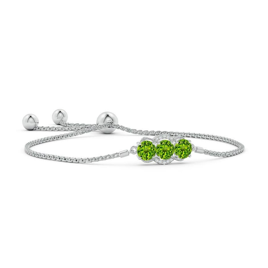 Bracelets Angara Peridot | Three Stone Peridot Half Halo Leo Bolo Bracelet