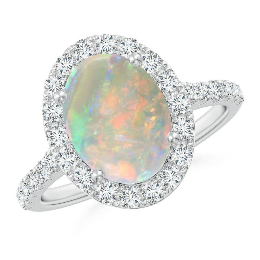 Rings Angara Opal | Prong-Set Oval Opal Halo Ring With Diamonds