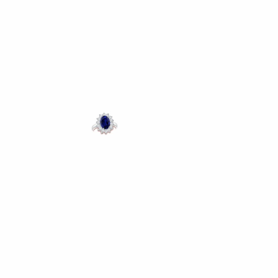 Rings Angara Blue Sapphire | Lab-Grown Princess Diana Inspired Blue Sapphire Ring With Lab Diamond Halo