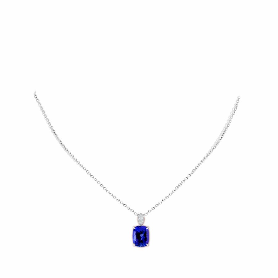 Necklaces Angara Tanzanite | Cushion Tanzanite Pendant With Diamond Leaf Bale