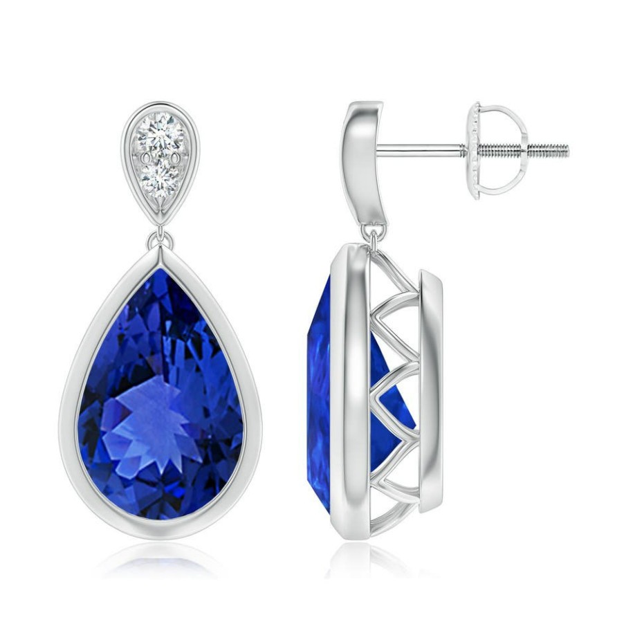 Earrings Angara Tanzanite | Bezel-Set Tanzanite Teardrop Earrings With Diamond