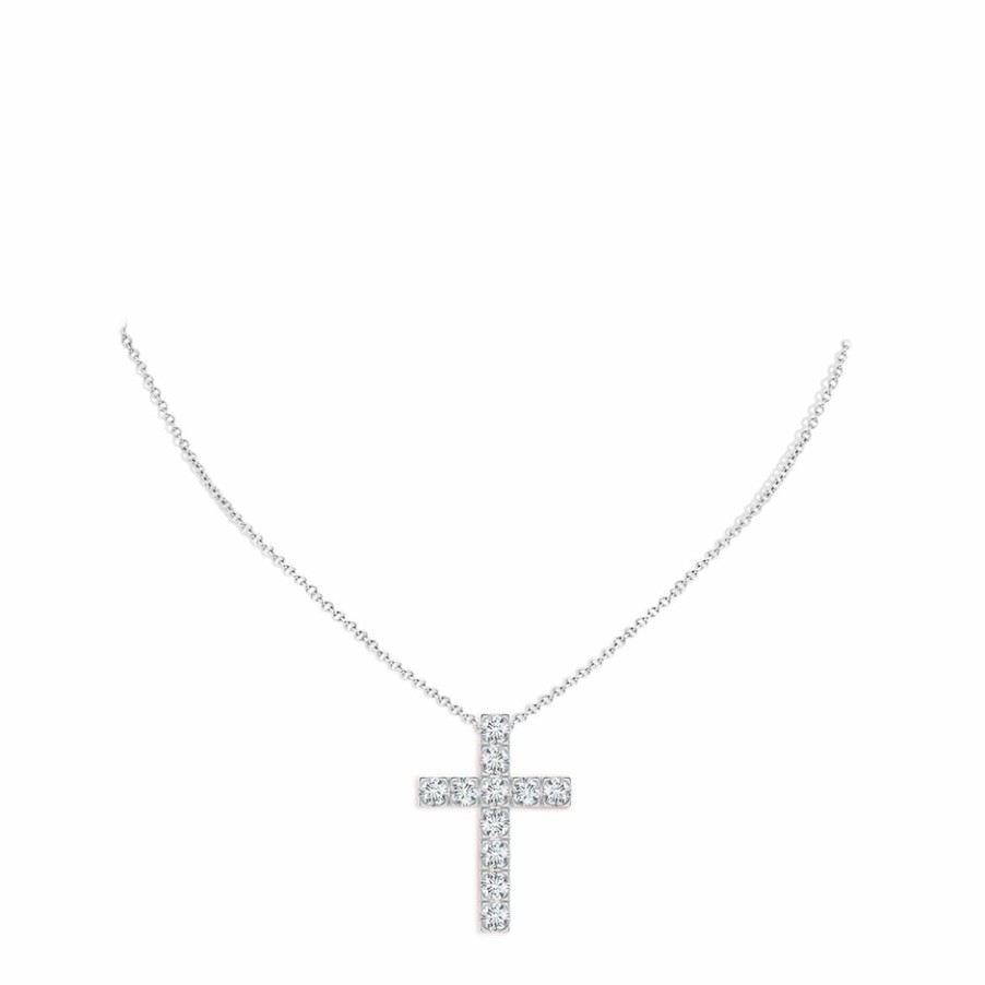 Necklaces Angara Diamond | Lab-Grown Flat Prong-Set Diamond Cross Pendant