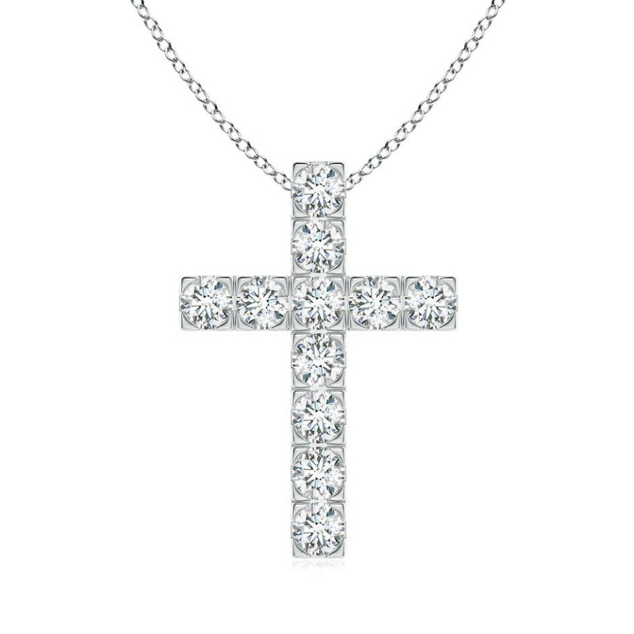 Necklaces Angara Diamond | Lab-Grown Flat Prong-Set Diamond Cross Pendant