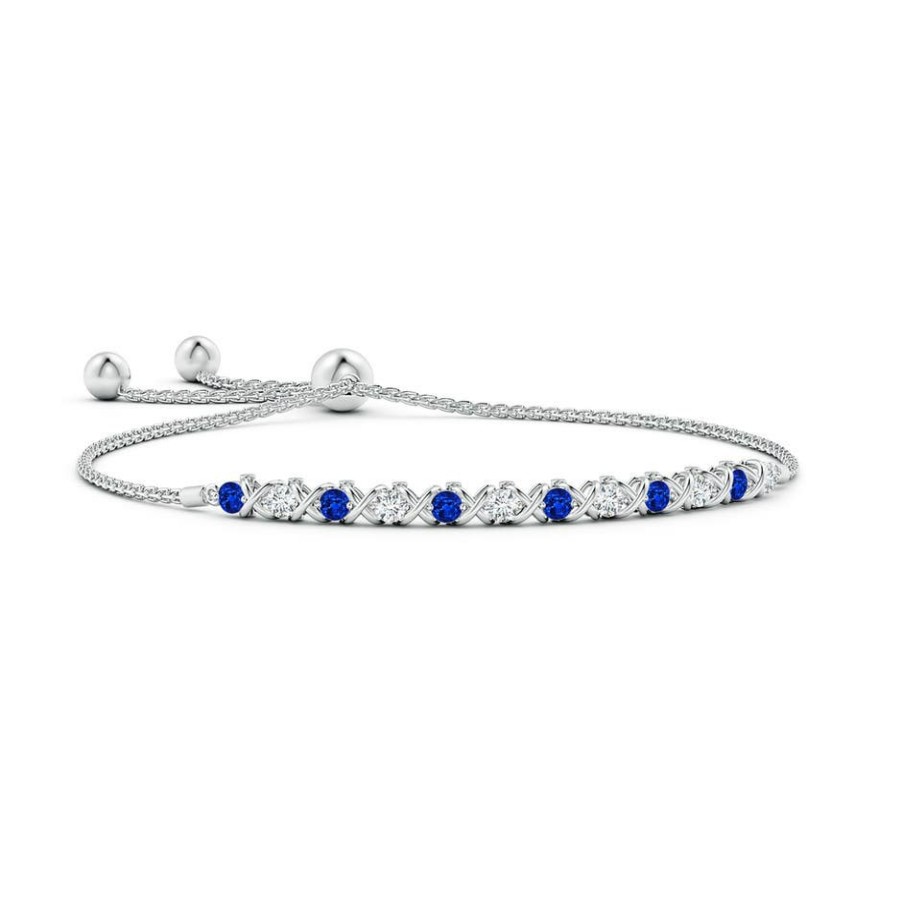 Bracelets Angara Blue Sapphire | Alternate Sapphire And Diamond Xo Bolo Bracelet