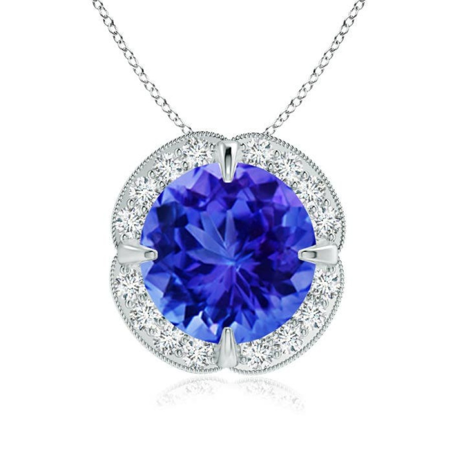 Necklaces Angara Tanzanite | Claw-Set Tanzanite Clover Pendant With Diamond Halo