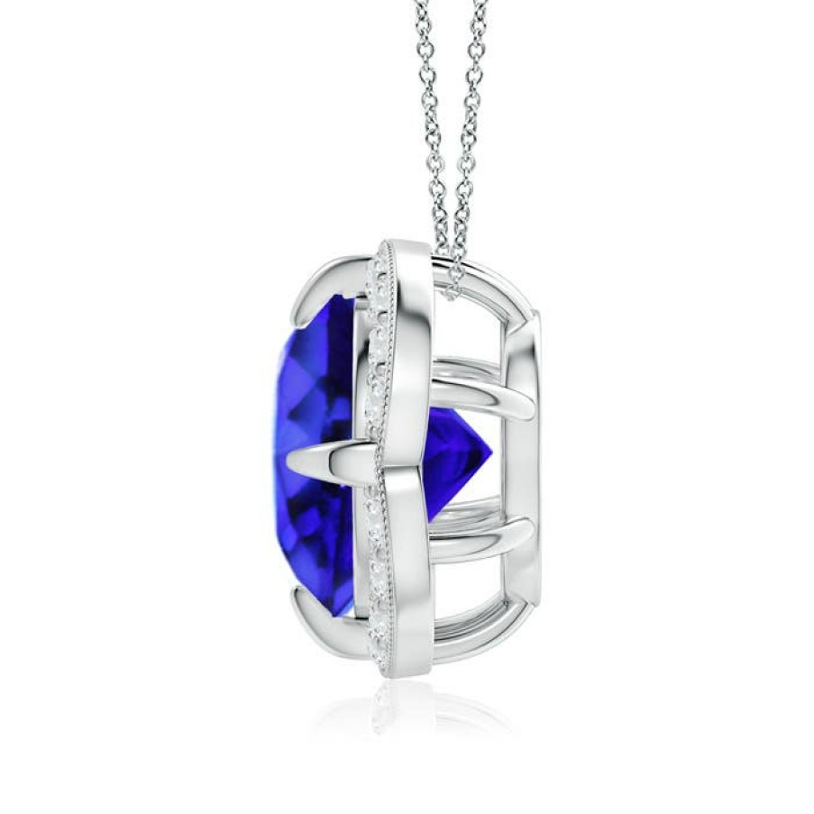 Necklaces Angara Tanzanite | Claw-Set Tanzanite Clover Pendant With Diamond Halo