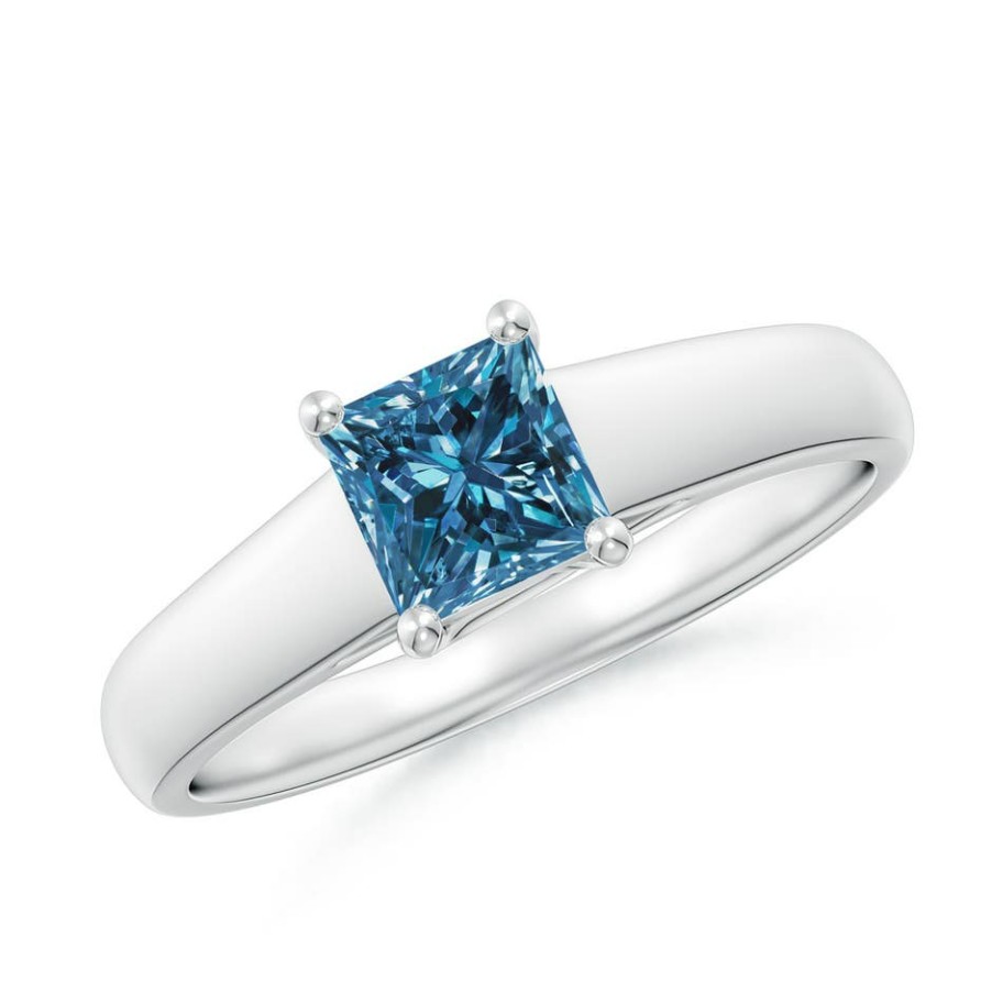 Rings Angara Enhanced Blue | Princess-Cut Blue Diamond Solitaire Engagement Ring